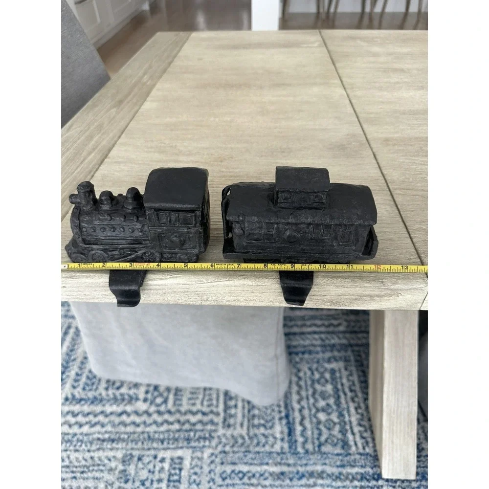 Rustic Black Cast Metal Train Stocking Holders Heavy Duty Set Of 2